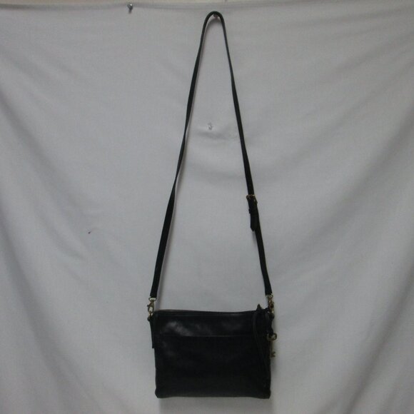 Fossil Leather black Crossbody Bag Purse zip top back slide pocket adjustable - Picture 3 of 13